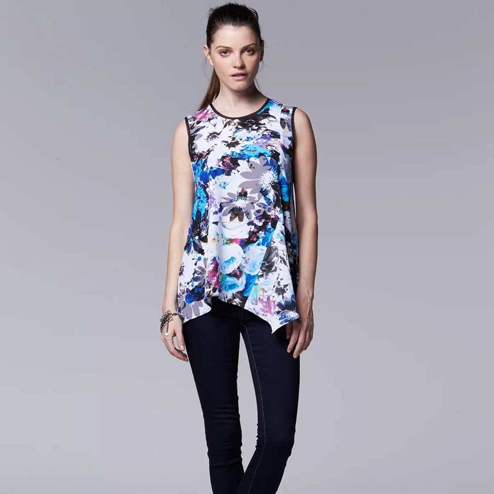 Floral Asymmetrical Sleeveless Blouse